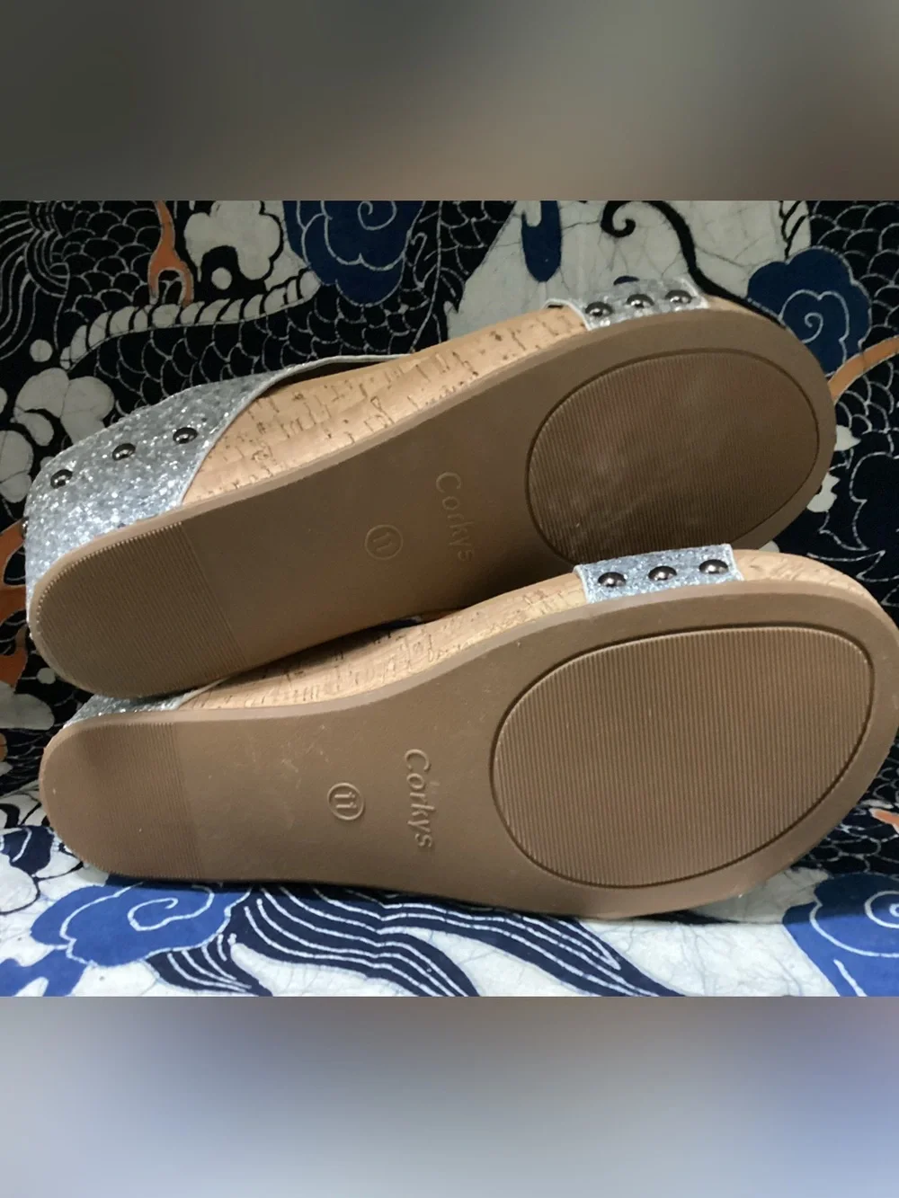 Like new Women’s Corkey’s Carley, platform casual sandals in silver glitter
